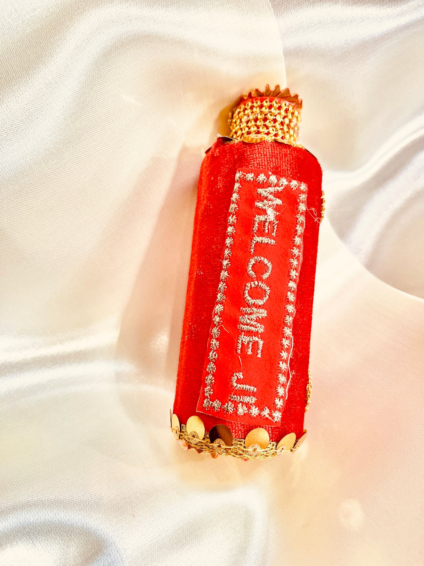 'Welcome Ji' Indian decorated oil bottle for weddings