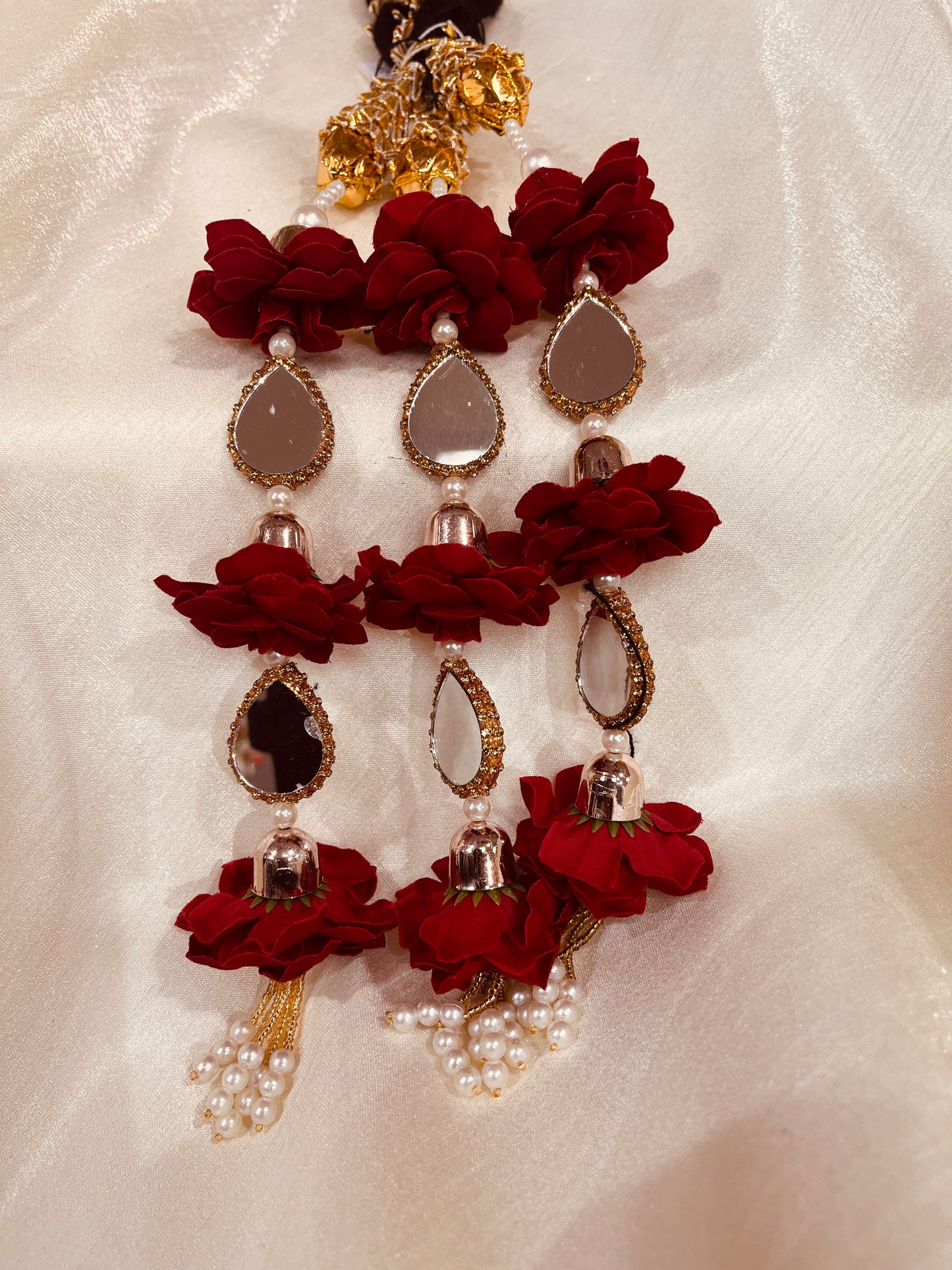 Roses Parandi with mirror and pearl work
