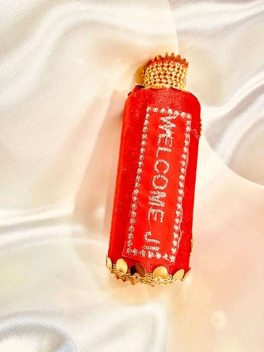 'Welcome Ji' Indian decorated oil bottle for weddings
